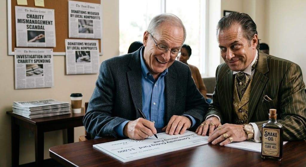 donor signing check unaware of charities caught misusing donations