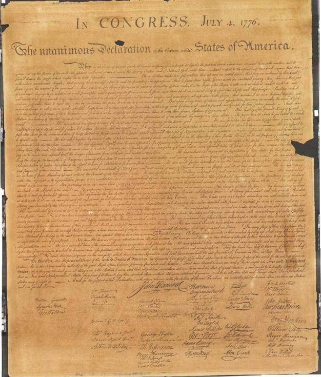 Original 1776 Declaration of Independence document held at the National Archives