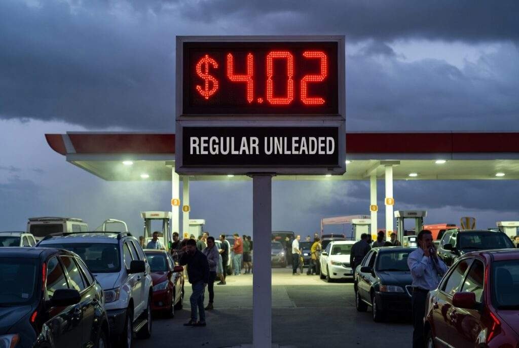 American gas station $4 gas Iran war Trump