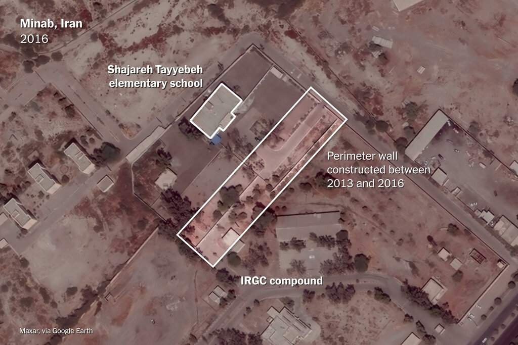 US bombs Iran school children killed Minab satellite map