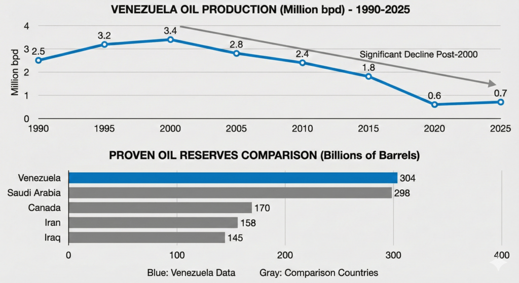 Graph 2 Venezuela Oil Production Trends and Global Reserves Comparison