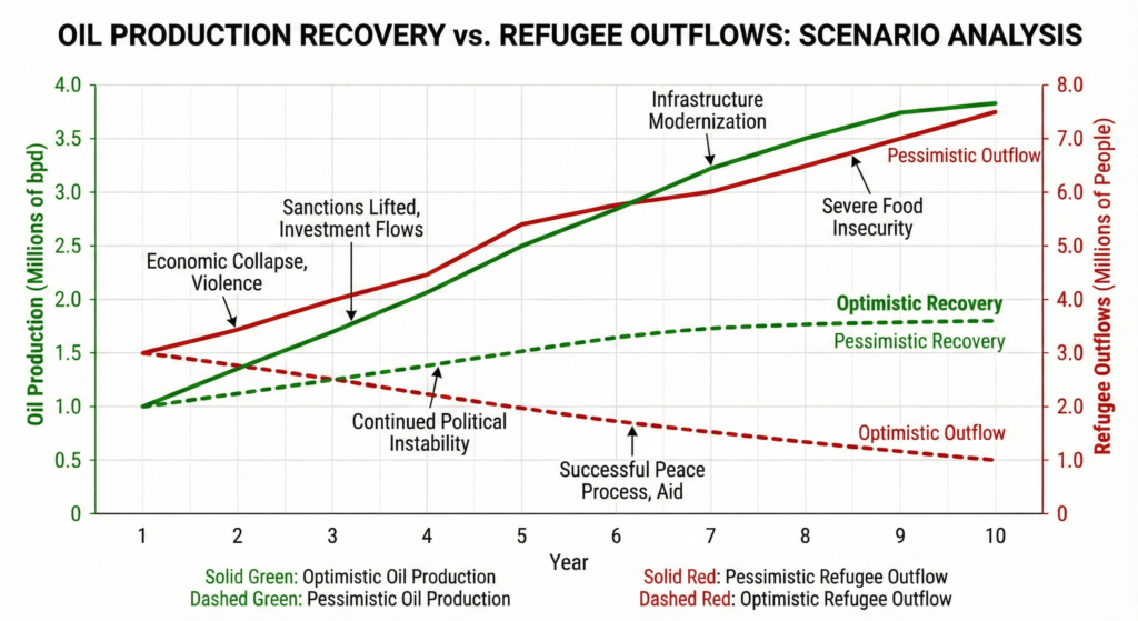 Graph 3 Projected Oil Production Recovery and Refugee Flow Scenarios
